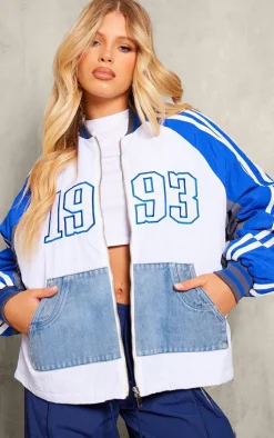 PrettyLittleThing Bomber Jackets*Contrast Denim Pocket Oversized Bomber Jacket