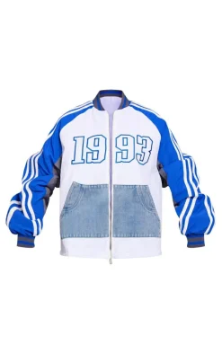 PrettyLittleThing Bomber Jackets*Contrast Denim Pocket Oversized Bomber Jacket