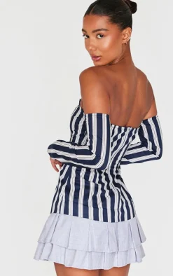 Contrast Pinstripe Bardot Shift Dress-PrettyLittleThing Sale