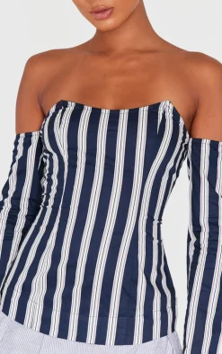 Contrast Pinstripe Bardot Shift Dress-PrettyLittleThing Sale