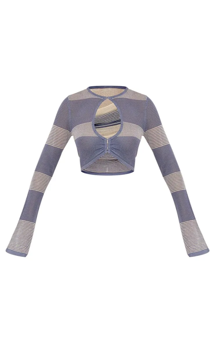PrettyLittleThing Knitted Tops*Crochet Knit Keyhole Cut Out Top