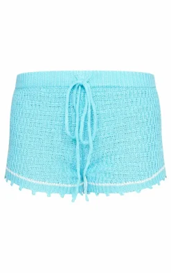 Sale PrettyLittleThing Crochet Knit Tie Front Mini Shorts Blue