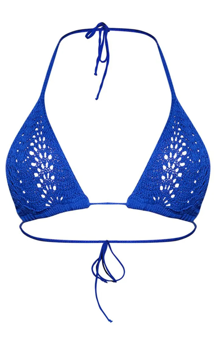 Blue Crochet Triangle Beach Top
