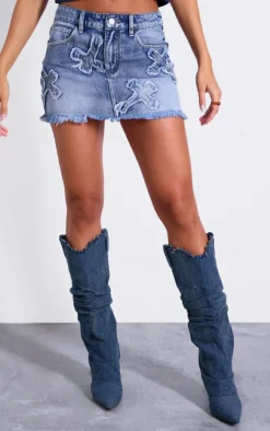 Cross Applique Denim Mini Skirt-PrettyLittleThing Best