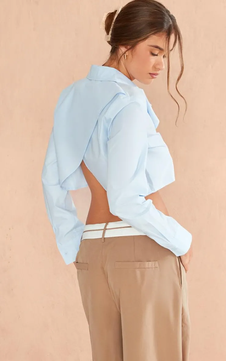 PrettyLittleThing Shirts*Cross Back Poplin Cropped Shirt