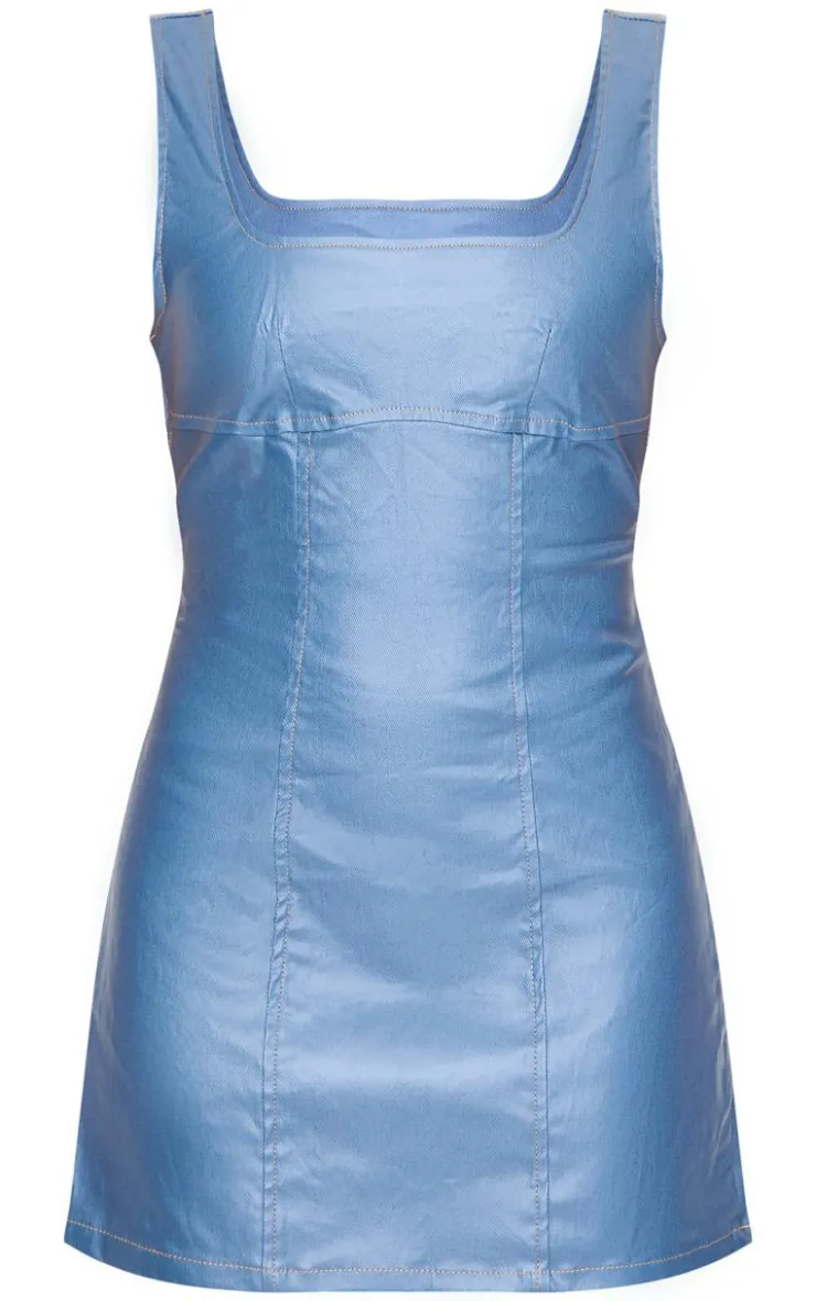 Cut Out Back Coated Denim Mini Dress-PrettyLittleThing Online