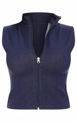 Demin Look Zip Up Long Top-PrettyLittleThing Best