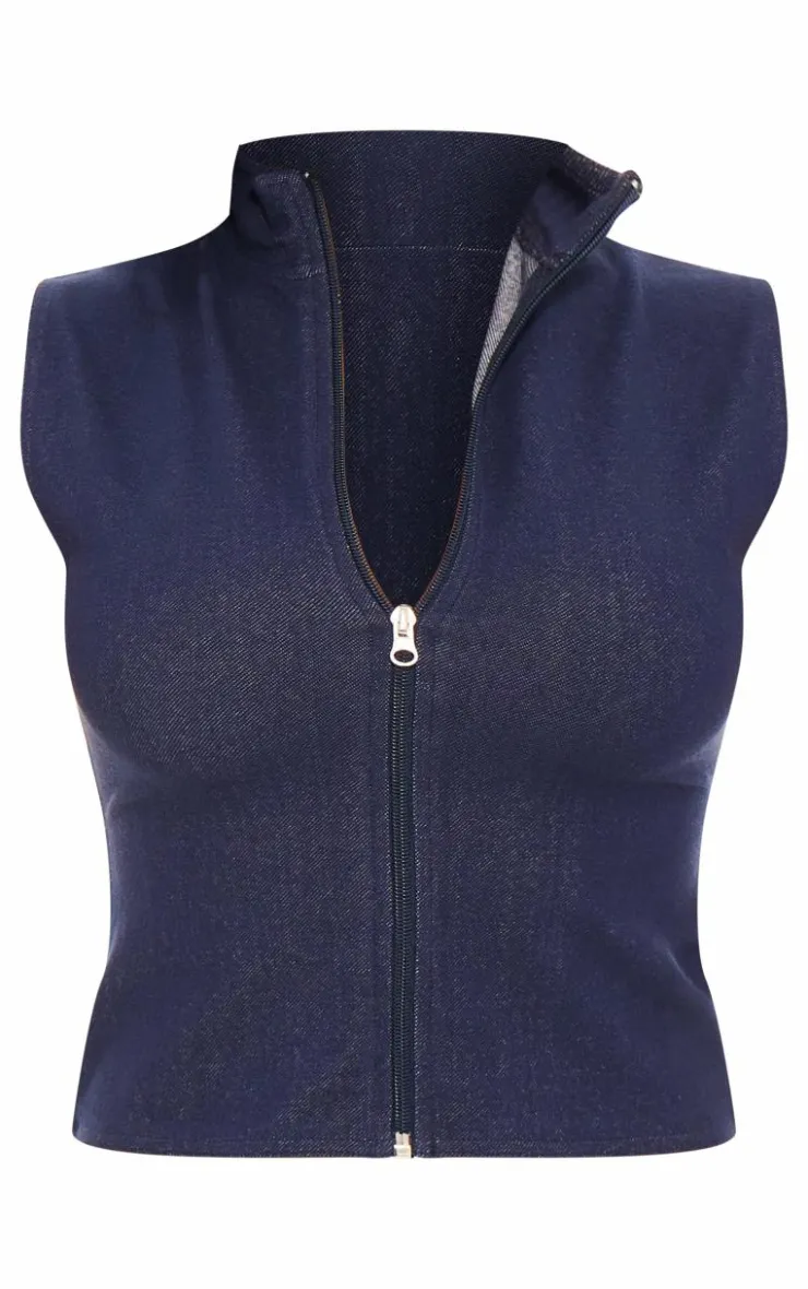 Demin Look Zip Up Long Top-PrettyLittleThing Best
