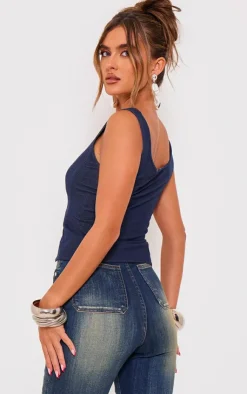 PrettyLittleThing Corsets*Denim Look Lace Up Detail Corset Top