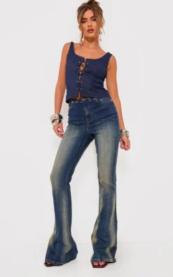 PrettyLittleThing Corsets*Denim Look Lace Up Detail Corset Top