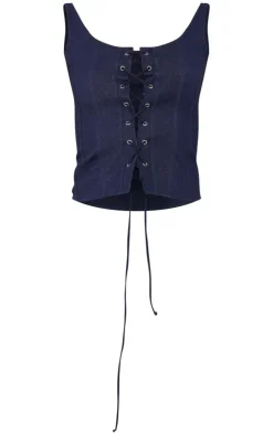 PrettyLittleThing Corsets*Denim Look Lace Up Detail Corset Top