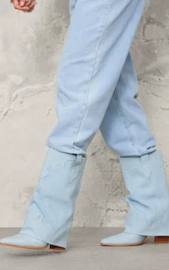 PrettyLittleThing Heeled Boots*Denim Point Toe Block Heel Fold Over Western Boot