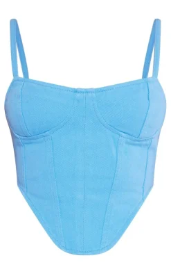 Clearance PrettyLittleThing Dipped Hem Denim Corset Blue