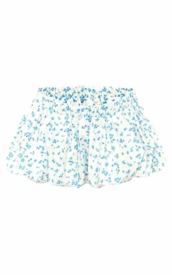 Blue Ditsy Print Boxer Detail Puffball Mini Skirt