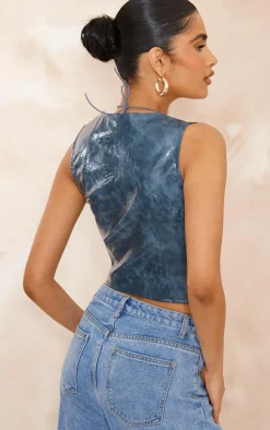 PrettyLittleThing Bralets*Faux Leather Bralet Detail Long Top