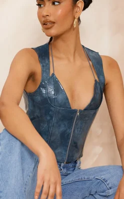PrettyLittleThing Bralets*Faux Leather Bralet Detail Long Top