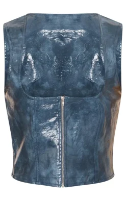 PrettyLittleThing Bralets*Faux Leather Bralet Detail Long Top