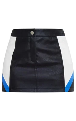 Clearance PrettyLittleThing Faux Leather Contrast Panel Mini Skirt Blue