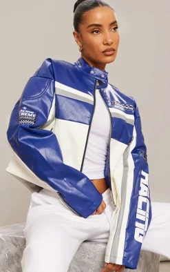 PrettyLittleThing Faux Leather Jackets*Faux Leather Contrast Panel Quilted Detail Motocross Jacket