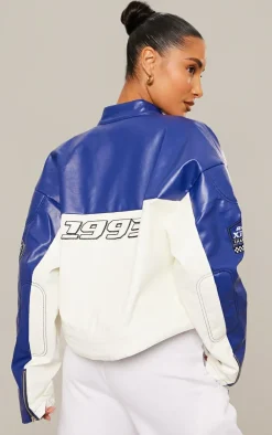 PrettyLittleThing Faux Leather Jackets*Faux Leather Contrast Panel Quilted Detail Motocross Jacket