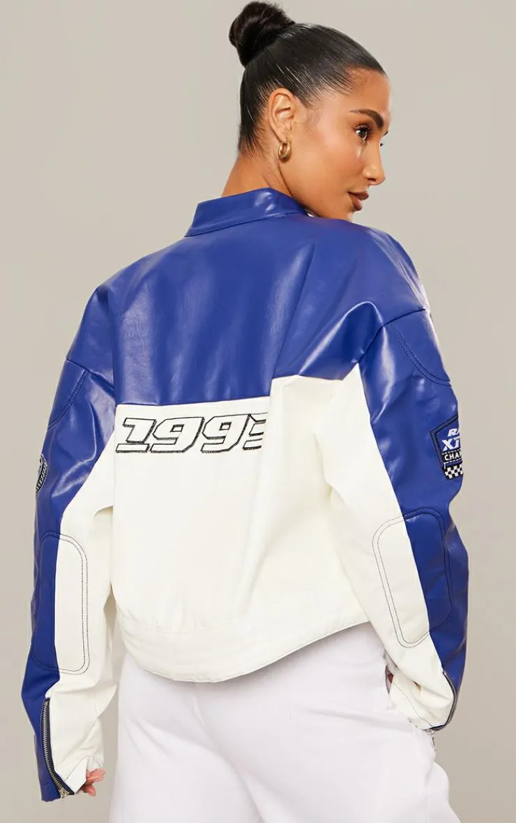 PrettyLittleThing Faux Leather Jackets*Faux Leather Contrast Panel Quilted Detail Motocross Jacket