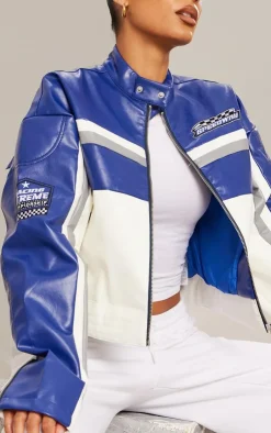 PrettyLittleThing Faux Leather Jackets*Faux Leather Contrast Panel Quilted Detail Motocross Jacket