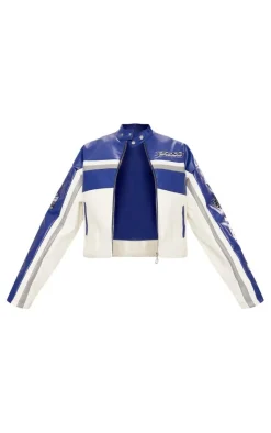 PrettyLittleThing Faux Leather Jackets*Faux Leather Contrast Panel Quilted Detail Motocross Jacket