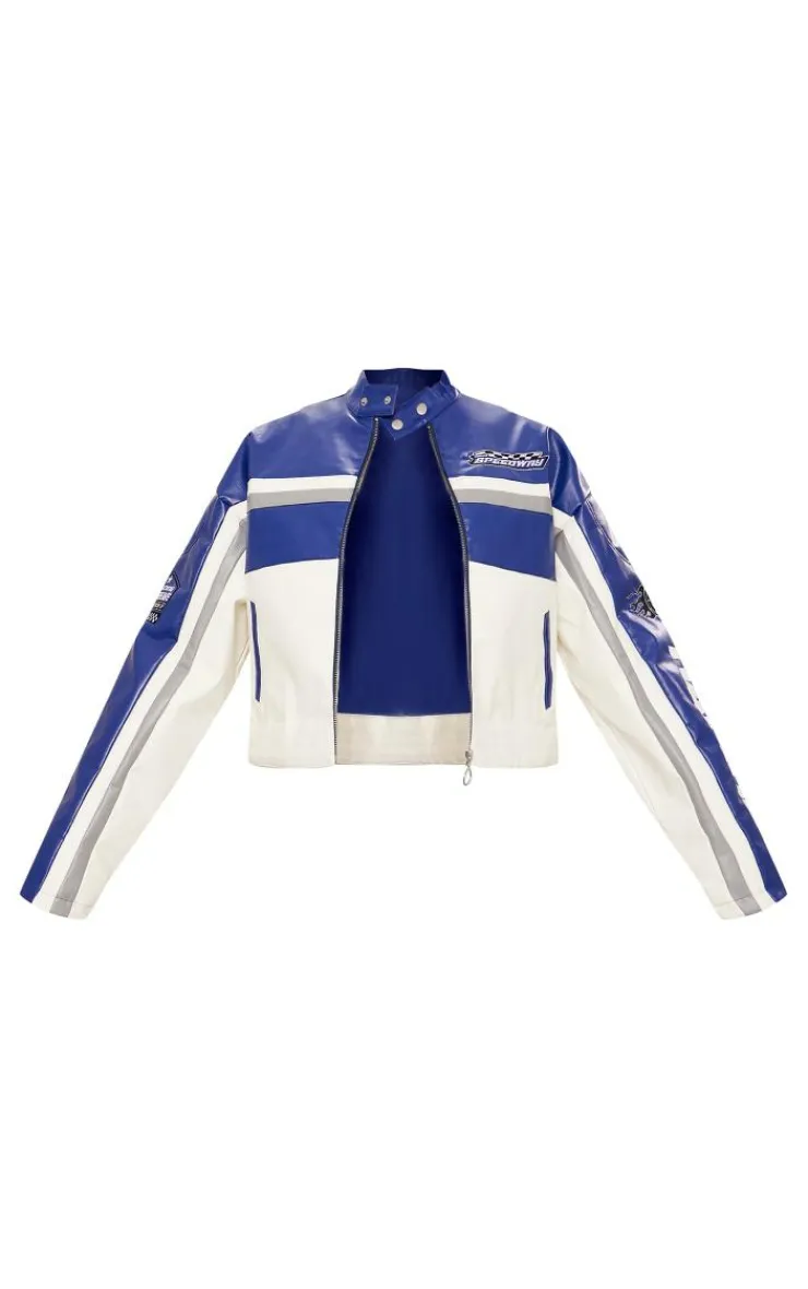 PrettyLittleThing Faux Leather Jackets*Faux Leather Contrast Panel Quilted Detail Motocross Jacket