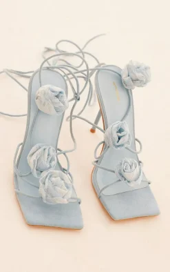 PrettyLittleThing High Heels*Faux Suede Square Toe Corsage Detail Lace Up High Heeled Sandals