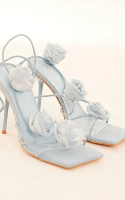 PrettyLittleThing High Heels*Faux Suede Square Toe Corsage Detail Lace Up High Heeled Sandals