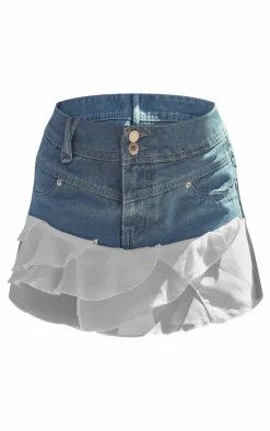 Clearance PrettyLittleThing Floaty Chiffon Denim Mini Skirt Blue