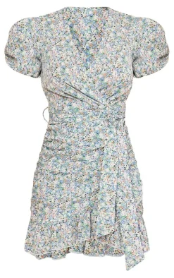 Floral Chiffon Puff Sleeve Ruched Bodycon Dress-PrettyLittleThing Outlet