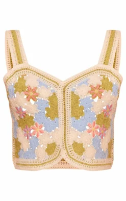 PrettyLittleThing Knitted Tops*Floral Crochet Stitch Detail Crop Top