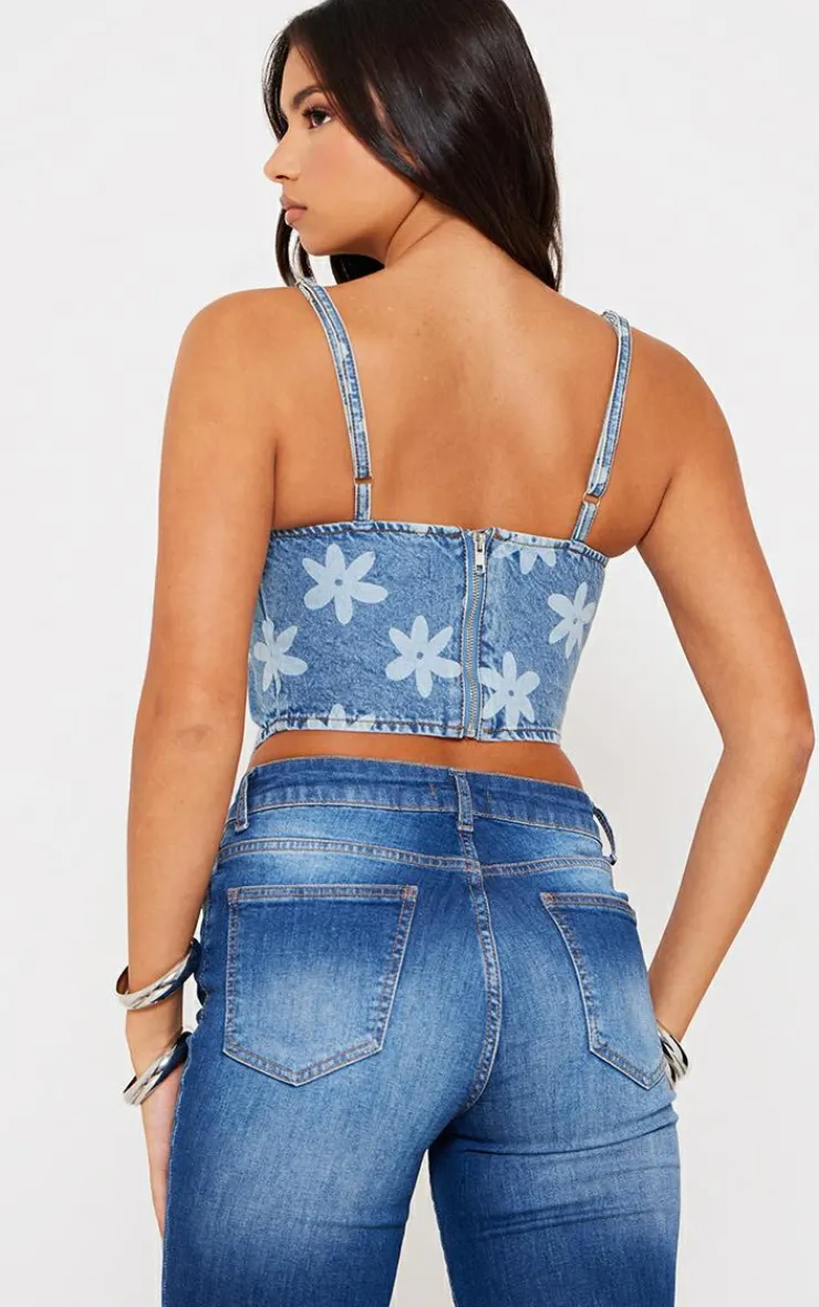 PrettyLittleThing Corsets*Floral Print Denim Corset Top