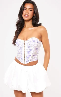 PrettyLittleThing Corsets*Floral Print Ruched Mesh Corset