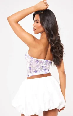 PrettyLittleThing Corsets*Floral Print Ruched Mesh Corset