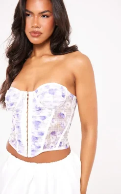 PrettyLittleThing Corsets*Floral Print Ruched Mesh Corset