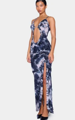 Floral Printed Devore Cut Out Cami Spilt Hem Maxi Dress-PrettyLittleThing Best
