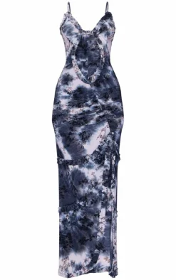 Floral Printed Devore Cut Out Cami Spilt Hem Maxi Dress-PrettyLittleThing Best