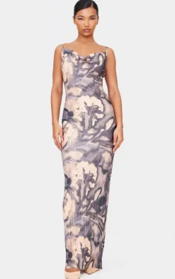 Floral Printed Plisse Strappy Maxi Dress-PrettyLittleThing New