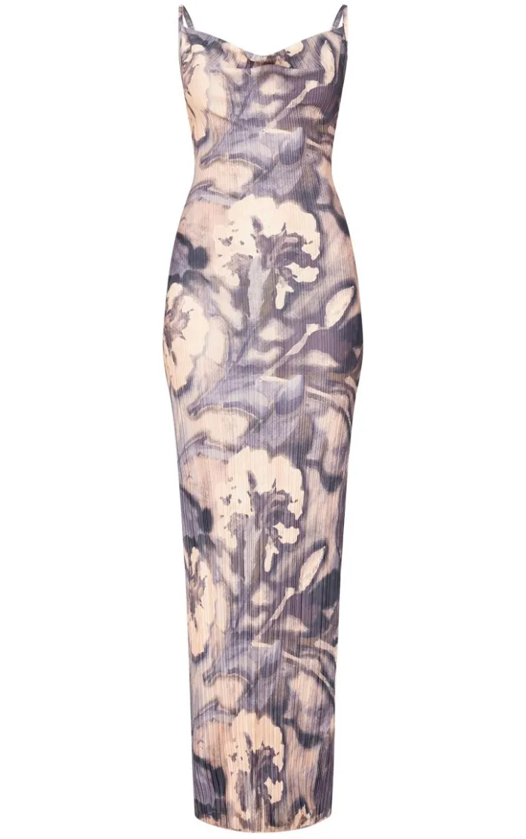 Floral Printed Plisse Strappy Maxi Dress-PrettyLittleThing New