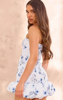 Floral Shirred Bandeau Bodycon Dress-PrettyLittleThing Best
