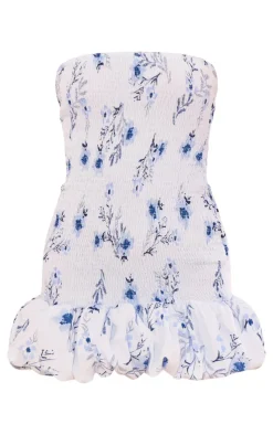 Floral Shirred Bandeau Bodycon Dress-PrettyLittleThing Best