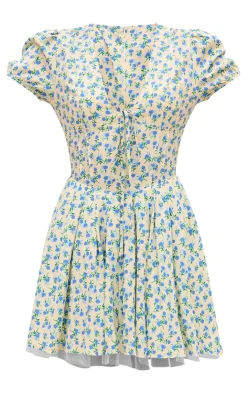 Floral Short Sleeve Tie Pleated Shift Dress-PrettyLittleThing Outlet