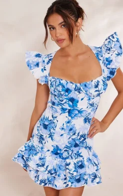 Floral Underwired Frill Strappy Back Bodycon Dress-PrettyLittleThing Best