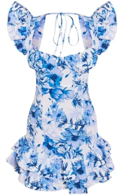 Floral Underwired Frill Strappy Back Bodycon Dress-PrettyLittleThing Best