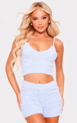 Outlet PrettyLittleThing Fluffy Soft Knit Crop Bralet Blue