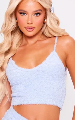 Outlet PrettyLittleThing Fluffy Soft Knit Crop Bralet Blue