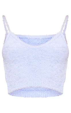 Outlet PrettyLittleThing Fluffy Soft Knit Crop Bralet Blue