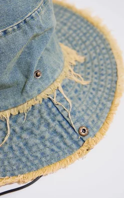 PrettyLittleThing Hats*Frayed Denim Toggle Bucket Hat